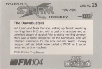 1992-93 Toledo Storm (ECHL) #25 The Dawnbusters Back