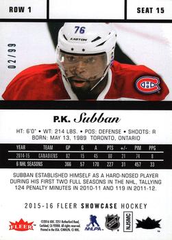 2015-16 Fleer Showcase - Flair Showcase Blue Ice #15 P.K. Subban Back