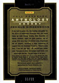 2015-16 Panini Anthology - Full Coverage #FC-11 Zemgus Girgensons Back