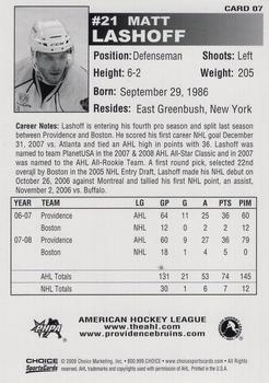 2008-09 Choice Providence Bruins (AHL) #7 Matt Lashoff Back