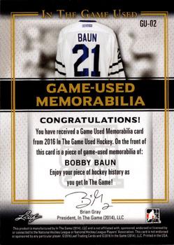 2016 Leaf In The Game Game Used - Game Used Jersey Silver #GU-02 Bobby Baun Back