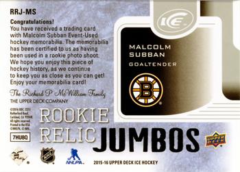 2015-16 Upper Deck Ice - Rookie Relic Jumbos #RRJ-MS Malcolm Subban Back