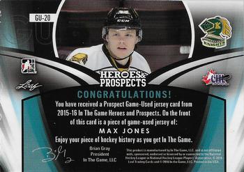 2015-16 Leaf In The Game Heroes & Prospects - Game Used Jersey Emerald #GU-20 Max Jones Back