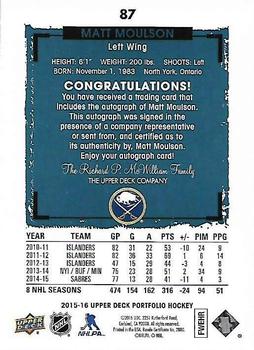 2015-16 Upper Deck Portfolio - Autographs #87 Matt Moulson Back