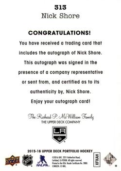 2015-16 Upper Deck Portfolio - Autographs #313 Nick Shore Back