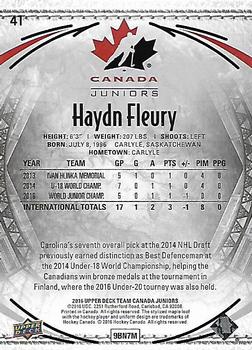 2016 Upper Deck Team Canada Juniors #41 Haydn Fleury Back