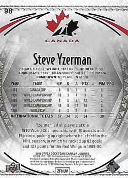 2016 Upper Deck Team Canada Juniors #98 Steve Yzerman Back