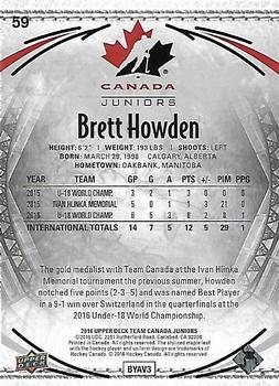 2016 Upper Deck Team Canada Juniors - Gold #59 Brett Howden Back