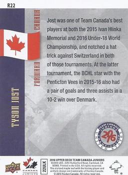 2016 Upper Deck Team Canada Juniors - 1993-94 Men's U18 Retro #R22 Tyson Jost Back