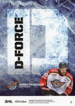 2013-14 SHL Elitset - D-Force #8 Johan Fransson Back