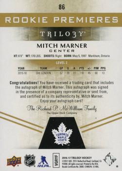 2016-17 Upper Deck Trilogy #86 Mitch Marner Back