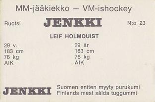 1972 Hellas/Jenkki MM-Jaakiekko (Finnish) #23 Leif Holmqvist Back