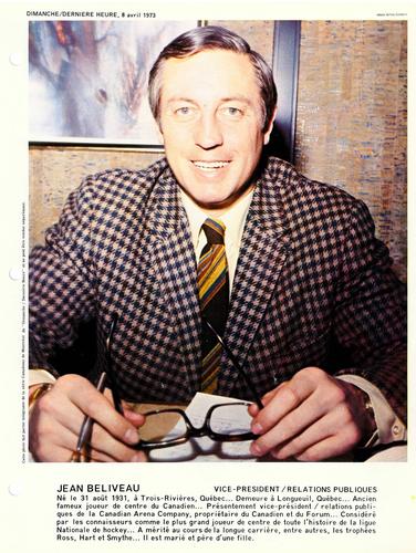 1972-73 Dimanche/Derniere Heure Photos #NNO Jean Beliveau Front