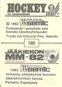 1982 Semic Hockey VM/Jaakiekon MM (Swedish/Finnish) Stickers #160 Mikko Leinonen Back
