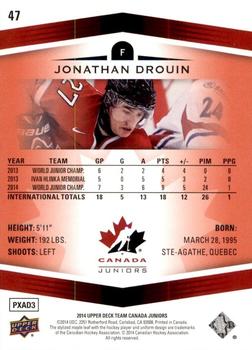 2014 Upper Deck Team Canada Juniors - Exclusives #47 Jonathan Drouin Back