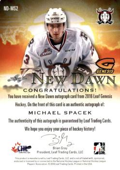 2016 Leaf Genesis - New Dawn Autographs Gold #ND-MS2 Michael Spacek Back