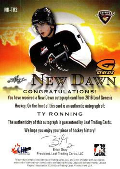 2016 Leaf Genesis - New Dawn Autographs Gold #ND-TR2 Ty Ronning Back