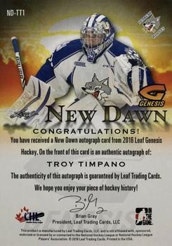 2016 Leaf Genesis - New Dawn Autographs Gold #ND-TT1 Troy Timpano Back