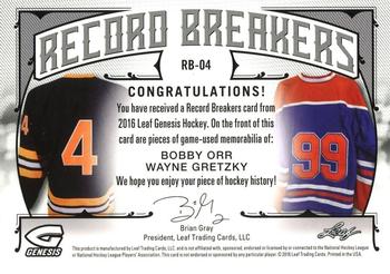 2016 Leaf Genesis - Record Breakers Relics Platinum #RB-04 Bobby Orr / Wayne Gretzky Back