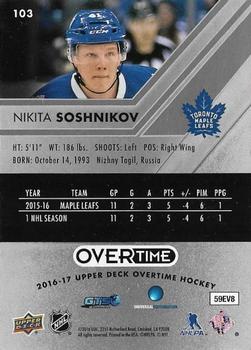 2016-17 Upper Deck Overtime #103 Nikita Soshnikov Back