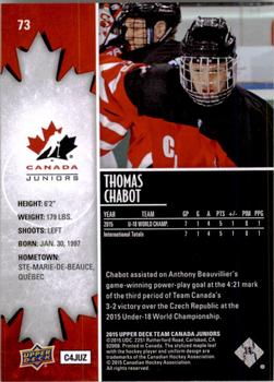 2015 Upper Deck Team Canada Juniors #73 Thomas Chabot Back