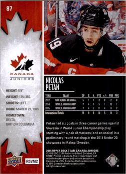 2015 Upper Deck Team Canada Juniors #87 Nicolas Petan Back