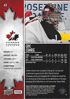 2015 Upper Deck Team Canada Juniors - Base - Gold #47 Eric Comrie Back