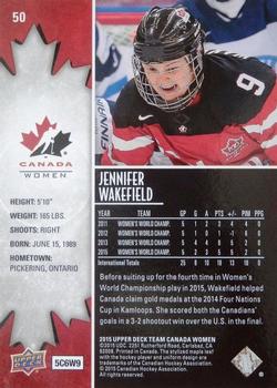 2015 Upper Deck Team Canada Juniors - Base - Gold #50 Jennifer Wakefield Back