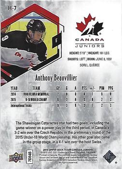 2015 Upper Deck Team Canada Juniors - Hydro #H-7 Anthony Beauvillier Back