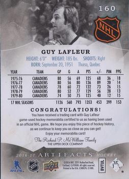 2016-17 Upper Deck Artifacts - Materials Emerald #160 Guy Lafleur Back