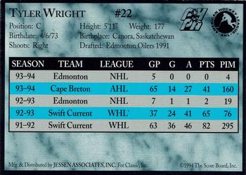 1994-95 Classic Cape Breton Oilers (AHL) #NNO Tyler Wright Back