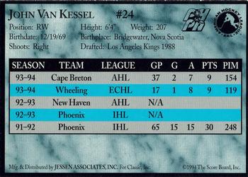 1994-95 Classic Cape Breton Oilers (AHL) #NNO John Van Kessel Back