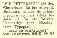 1959-60 Alfa Ishockey (Swedish) #704 Leif Pettersson Back