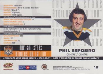 2003 Pacific Canada Post NHL All-Stars #18 Phil Esposito Back
