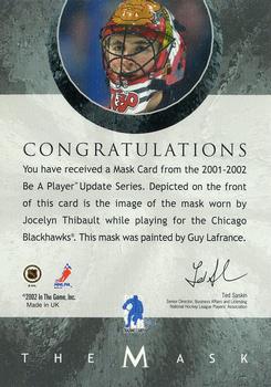 2015-16 In The Game Final Vault - 2001-02 Between The Pipes -The Mask  (Silver Vault Stamp) #NNO Jocelyn Thibault Back