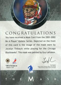 2015-16 In The Game Final Vault - 2001-02 Between The Pipes -The Mask  (Gold Vault Stamp) #NNO Jocelyn Thibault Back