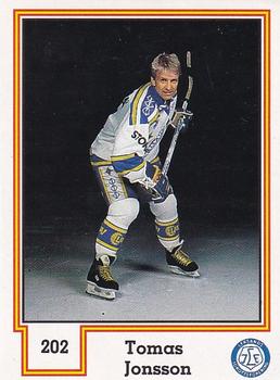 1990-91 Semic Elitserien (Swedish) Stickers #202 Tomas Jonsson Front