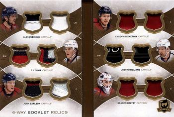 2015-16 Upper Deck The Cup - 6-Way Booklet Relics - Spectrum #6W-CAP Alex Ovechkin / T.J. Oshie / John Carlson / Evgeny Kuznetsov / Justin Williams / Braden Holtby Front