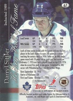 2002-03 Toronto Maple Leafs Platinum Collection #67 Darryl Sittler Back