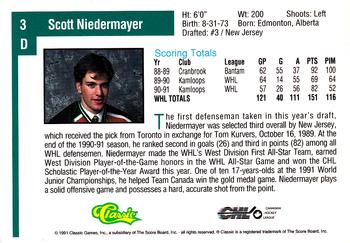 1991 Classic Draft Picks #3 Scott Niedermayer Back