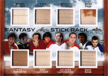 2016 Leaf Lumber Kings - Fantasy Stick Rack Platinum #FS-03 Bobby Clarke / Phil Esposito / Yvan Cournoyer / Guy Lafleur / Marcel Dionne / Jacques Laperrière / Brad Park / Dave Keon Front