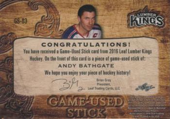 2016 Leaf Lumber Kings - Game-Used Stick Emerald #GS-03 Andy Bathgate Back