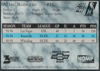 1994-95 Classic Las Vegas Thunder (IHL) #NNO Marc Rodgers Back