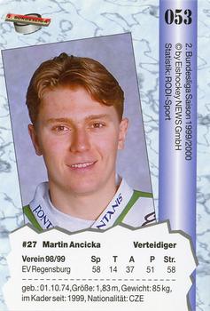 1999-00 Eishockey News 2.Bundesliga Germany #053 Martin Ancicka Back