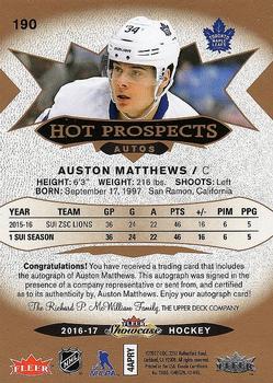 2016-17 Fleer Showcase #190 Auston Matthews Back