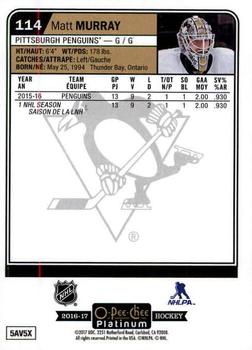 2016-17 O-Pee-Chee Platinum #114 Matt Murray Back