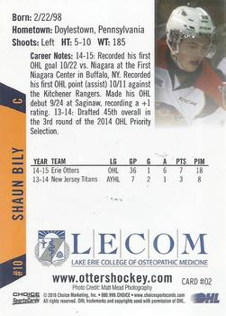 2015-16 Choice Erie Otters (OHL) #2 Shaun Bily Back