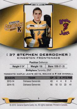 2015-16 Extreme Kingston Frontenacs (OHL) #9 Stephen Desrocher Back