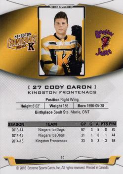 2015-16 Extreme Kingston Frontenacs (OHL) #10 Cody Caron Back