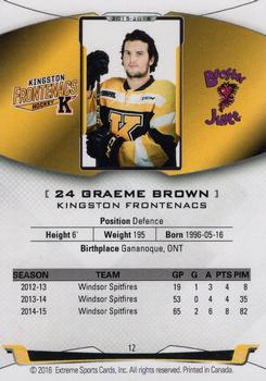 2015-16 Extreme Kingston Frontenacs (OHL) #12 Graeme Brown Back